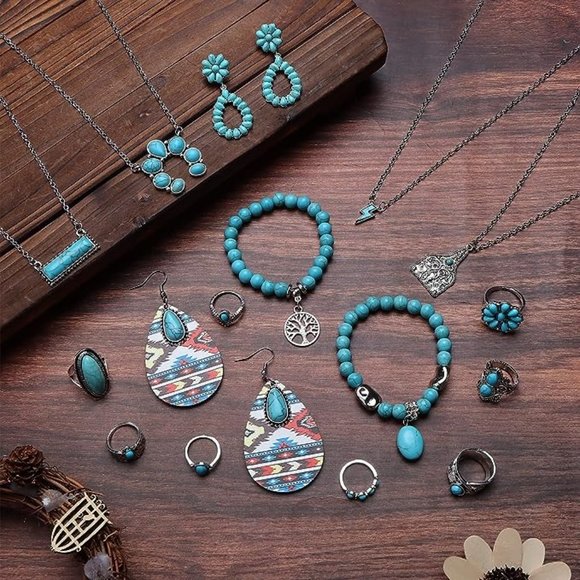 NEW 16Pcs Turquoise Jewelry for Women Boho Bohemian Turquoise Jewelry Se… - Picture 6 of 6